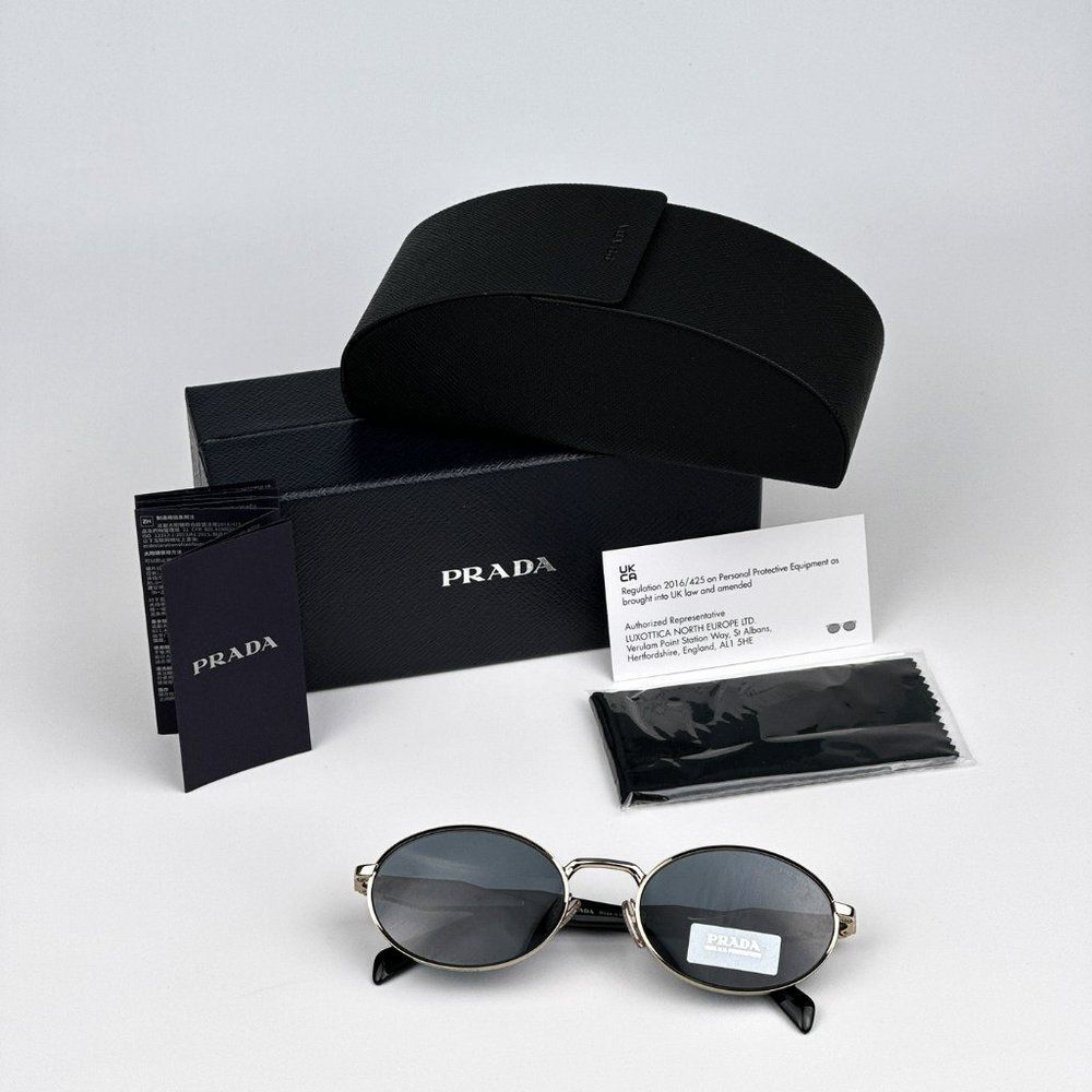 NEW Prada PR65ZS ZVN09T Pale Gold Dark Grey Oval Metal Unisex Sunglasses - Picture 14 of 14